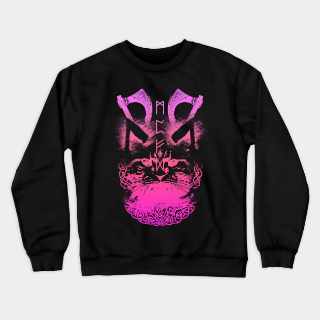 Abstract Cat in Viking Style - Purple Crewneck Sweatshirt by Scailaret